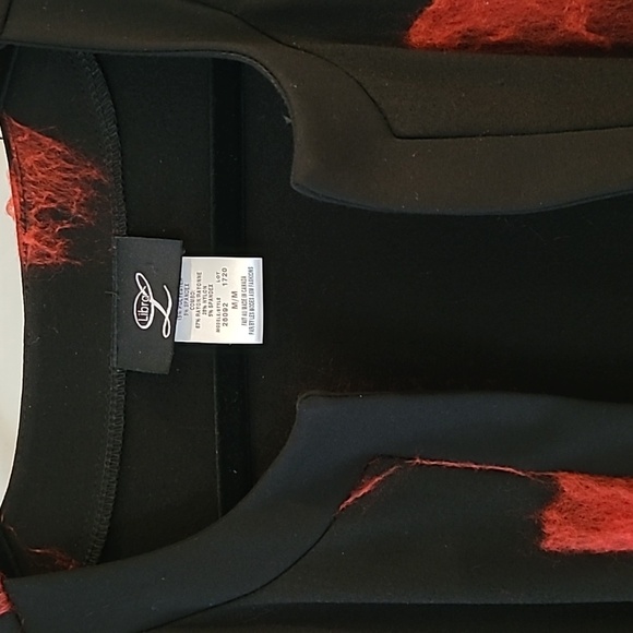 Libra 🇨🇦 Black Long Blazer/Coat W/Red knit sweater spots applicas  size Medium - Picture 3 of 8